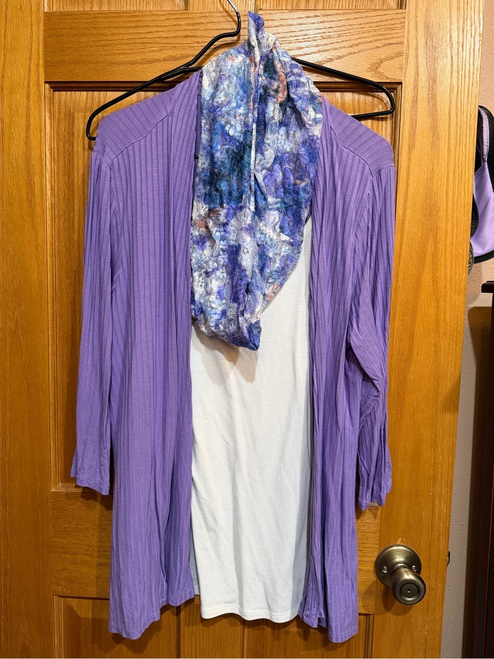 Notations Lavender Open-Front Ribbed Cardigan